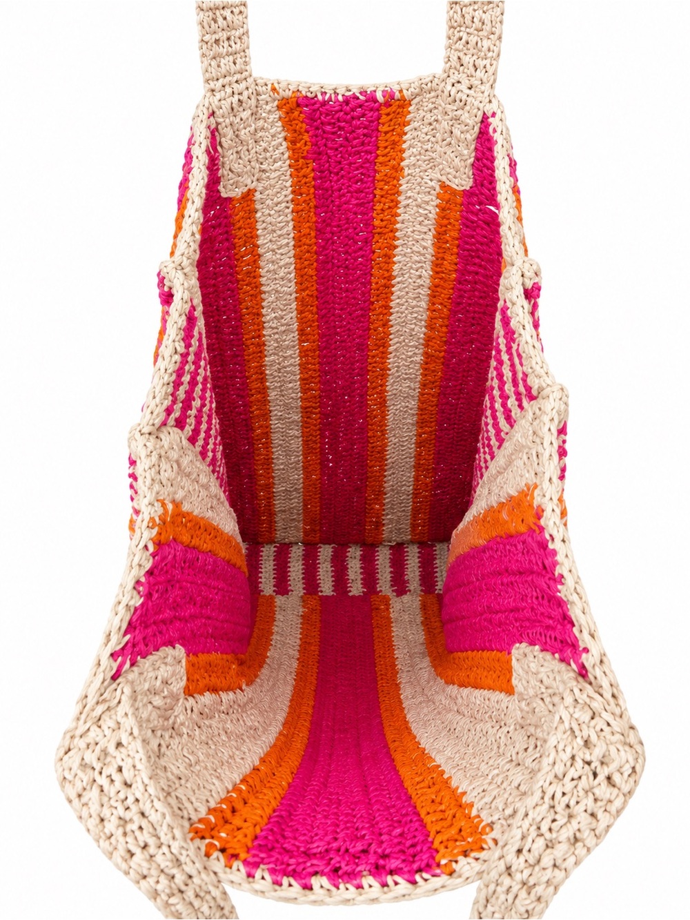 Woven Boho Tote Pink Rust Orange Cream Striped Artisan Eclectic Fall Bag - Picture 10 of 12